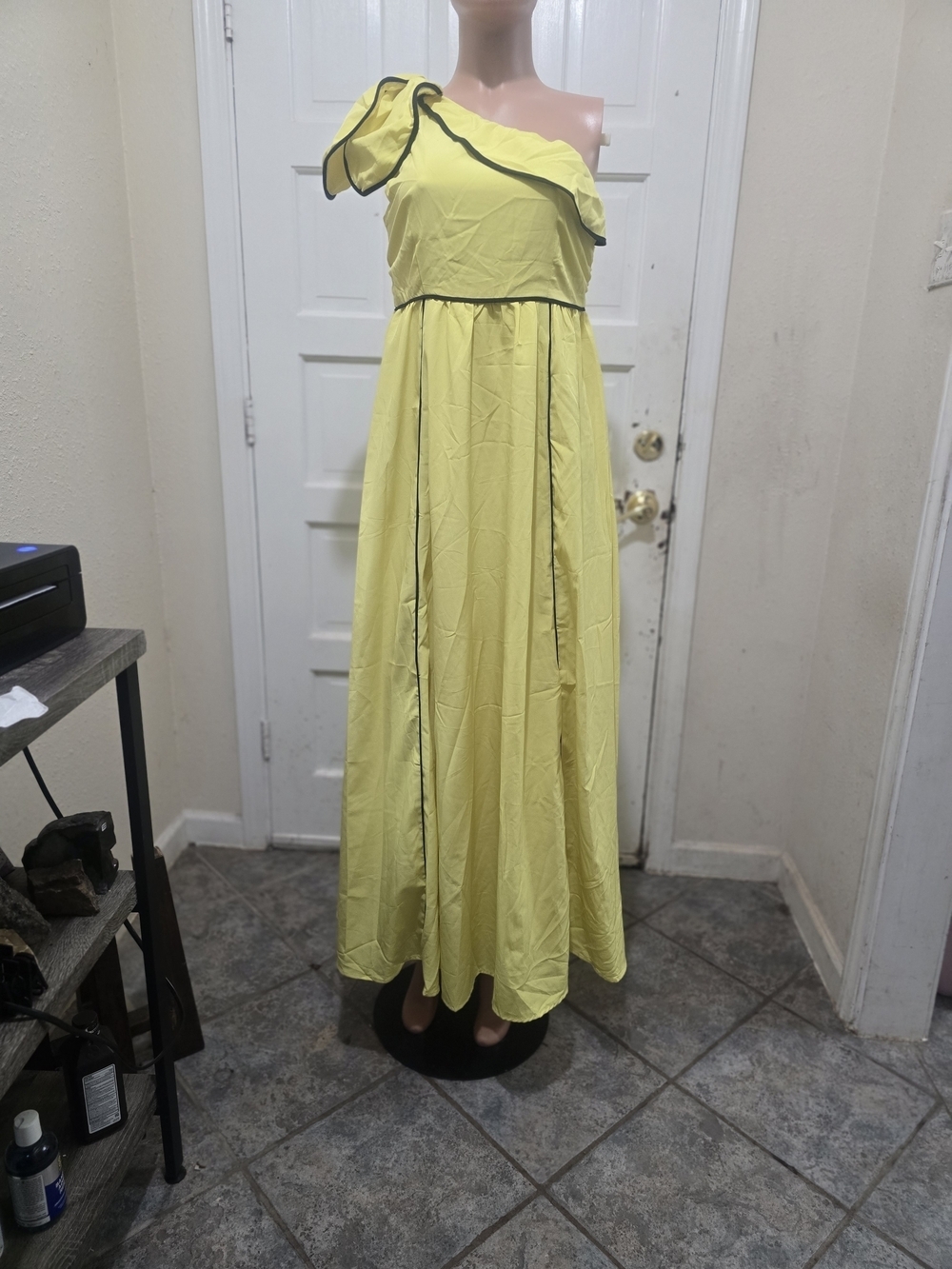One-Shoulder Lemon Ruffle Maxi Dress